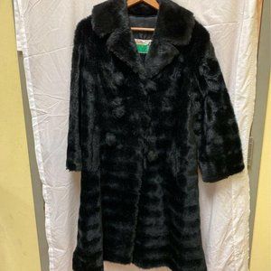 Vintage Green House Womens long Faux Fur Coat Blk